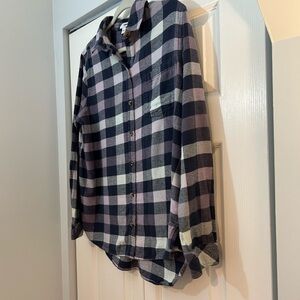 Sonoma Plaid Flannel Shirt Womens L Button Front Cotton Long Sleeve